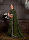 olive Green Latest Collection Fancy Designer Party Wear Sequins Embroidery And Handwork Western Stitched Sarees 21212